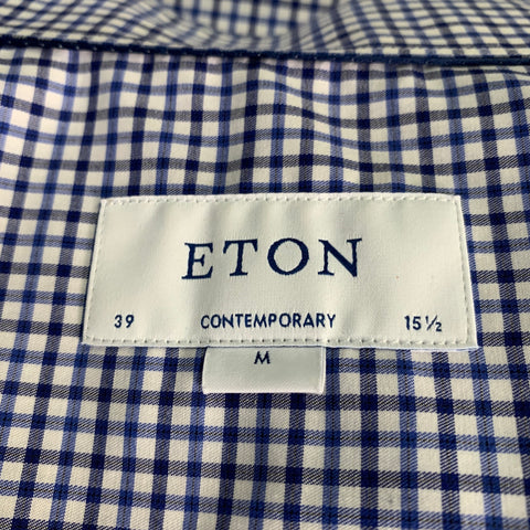 ETON Size M Blue White Gingham Cotton Long Sleeve Shirt