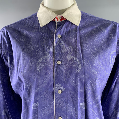 ROBERT GRAHAM Size XL Purple White Paisley Cotton Long Sleeve Shirt
