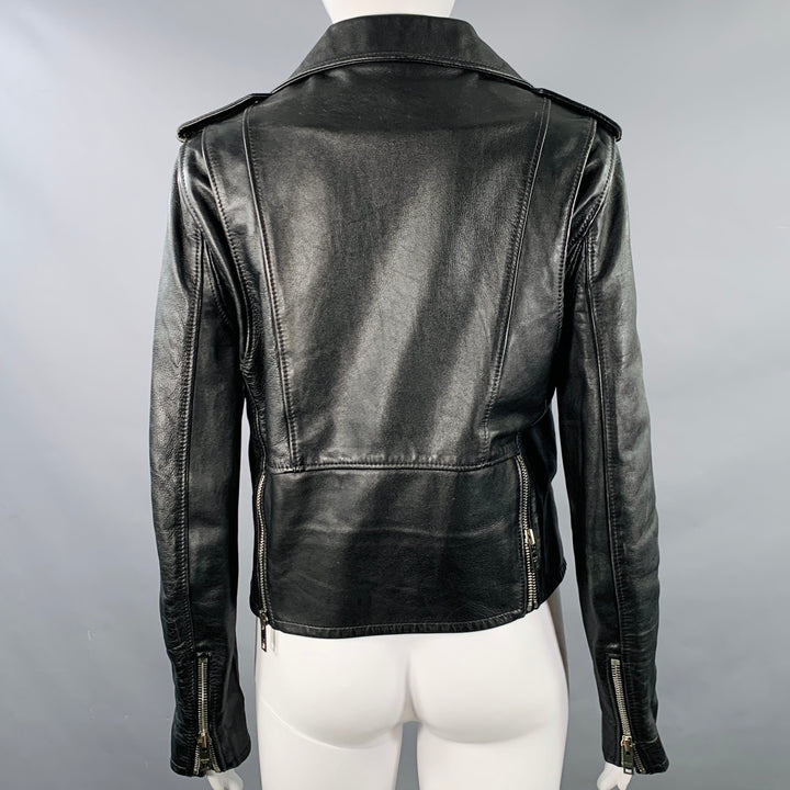 CELINE SS19 Size 4 Hedi Slimane Black Silver Calf Leather Motorcycle Jacket