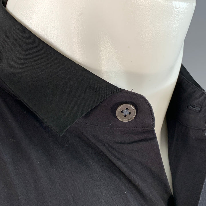 LANVIN Size M Black Cotton Double Layered Collar Button Up Long Sleeve Shirt