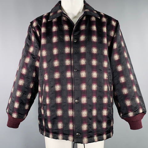 NEEDLES Size XS Black Burgundy White Plaid Snaps Jacket