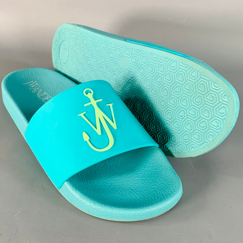 J.W.ANDERSON Size 9 Blue Green Anchor Logo Acetate Pool Slide Sandals