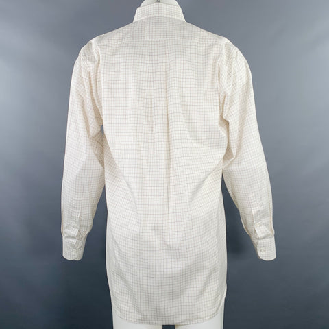 LUCIANO BARBERA Size M Off White Tan Checkered Cotton Long Sleeve Shirt