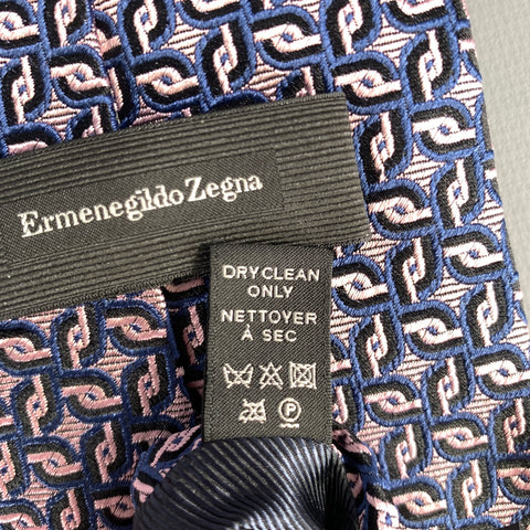 ERMENEGILDO ZEGNA Purple Black & Navy Geometric Silk Tie