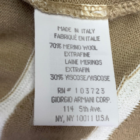 GIORGIO ARMANI Taille S Haut décontracté sans manches en mélange de laine mérinos texturée à rayures beige et blanc