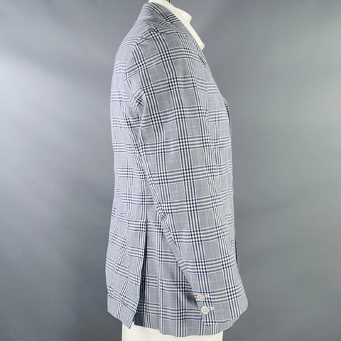 BLACK FLEECE Size 42 Navy White Plaid Cotton Silk Sport Coat