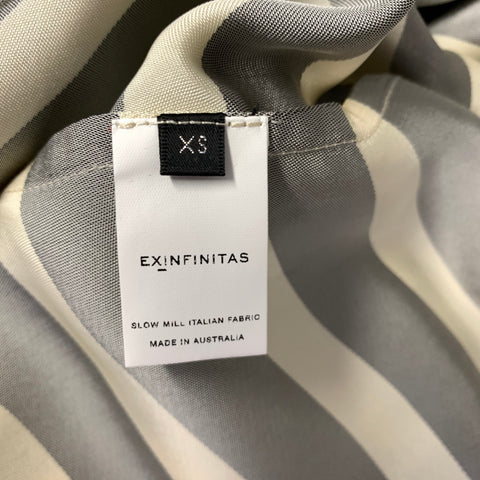 EX FINITAS Size XS Cream Black Stripe Viscose Pointed Collar Short Sleeve Shirt