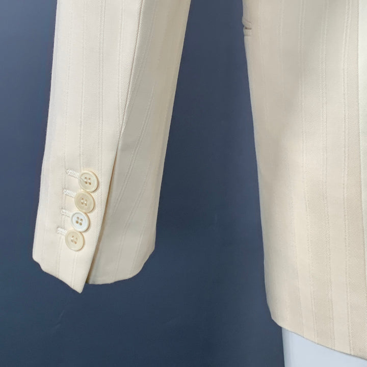 SAINT LAURENT Size 40 Regular Cream White Stripe Wool Peak Lapel Sport Coat
