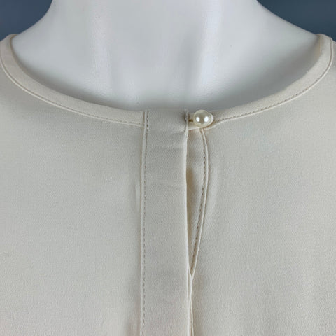 TRICOT Size S Cream Silk Collarless Long Placket Blouse