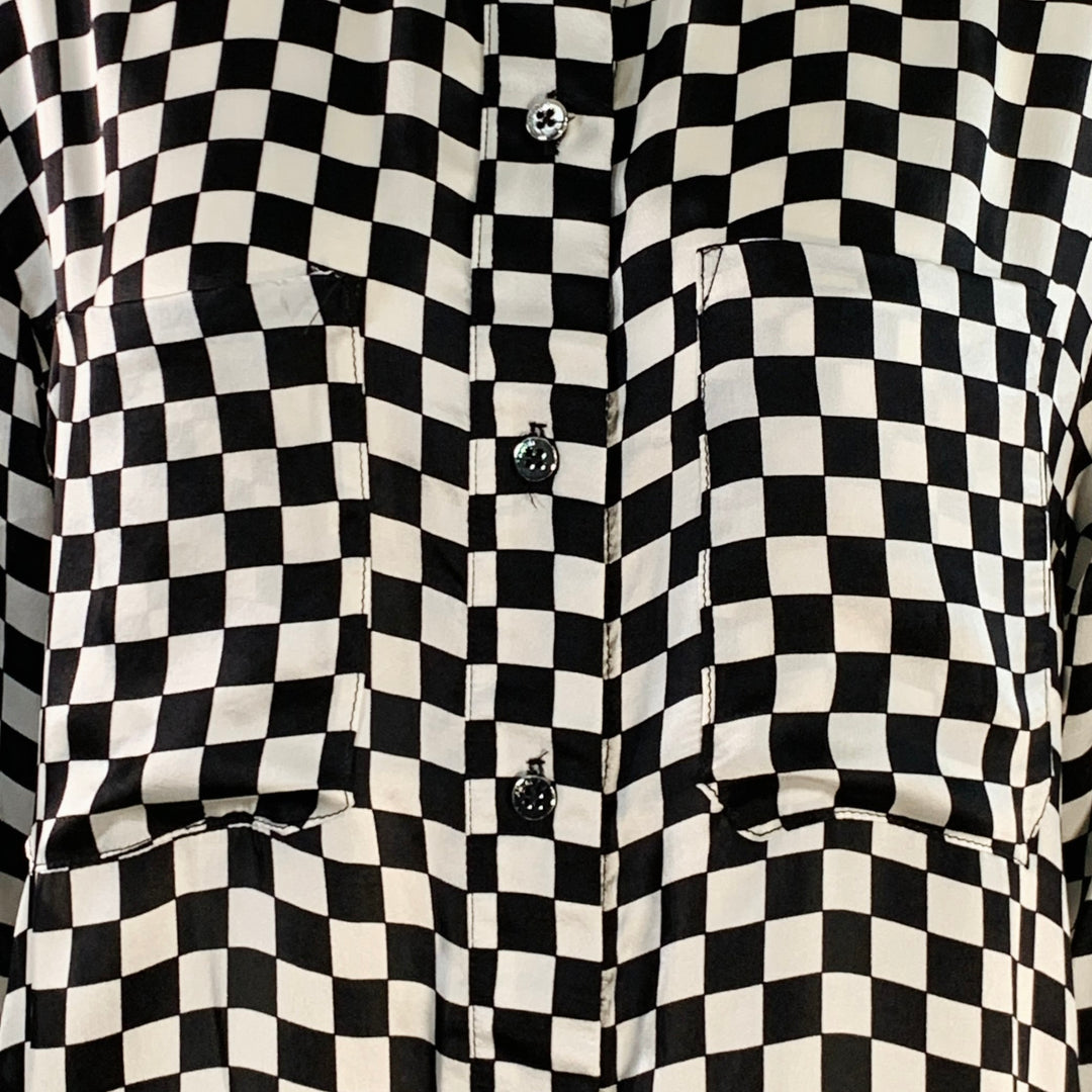AMIRI Size S Black White Silk Checkered Two Pockets Shirt Dress