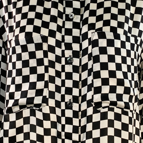 AMIRI Size S Black White Silk Checkered Two Pockets Shirt Dress