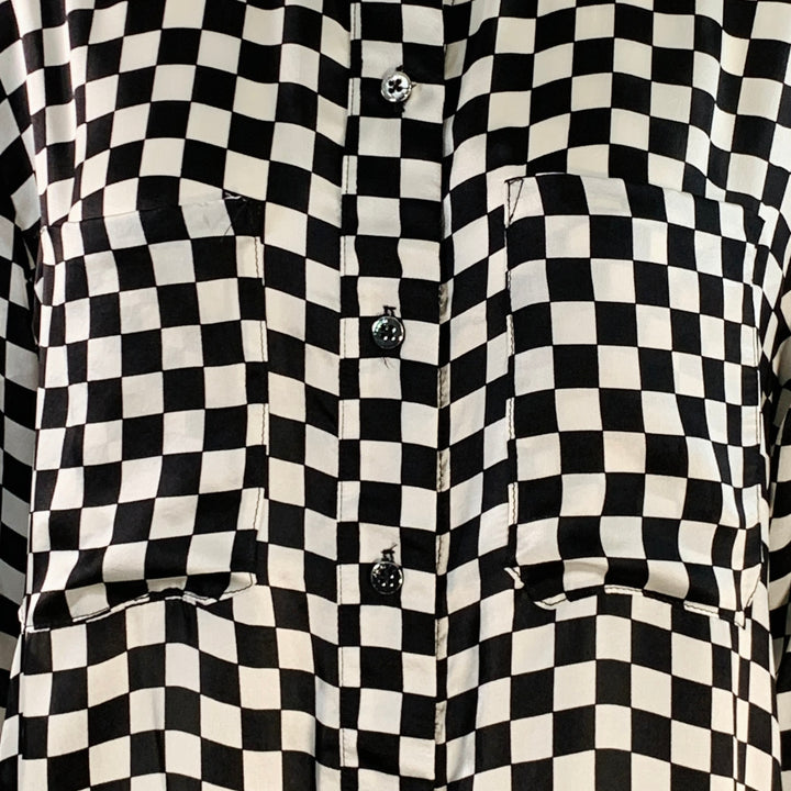 AMIRI Size S Black White Silk Checkered Two Pockets Shirt Dress