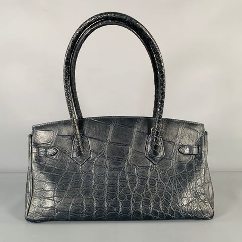 MAURO GOVERNA Navy Alligator Leather Handbag