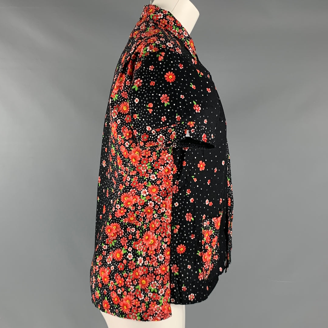 ENGINEERED GARMENTS Size S Black Red Cotton Floral Short Sleeve Casual Top
