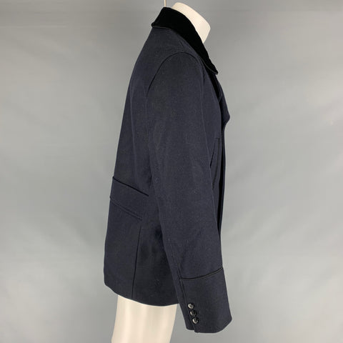 THE KOOPLES Size 40 Navy Solid Wool Blend Peacoat Coat