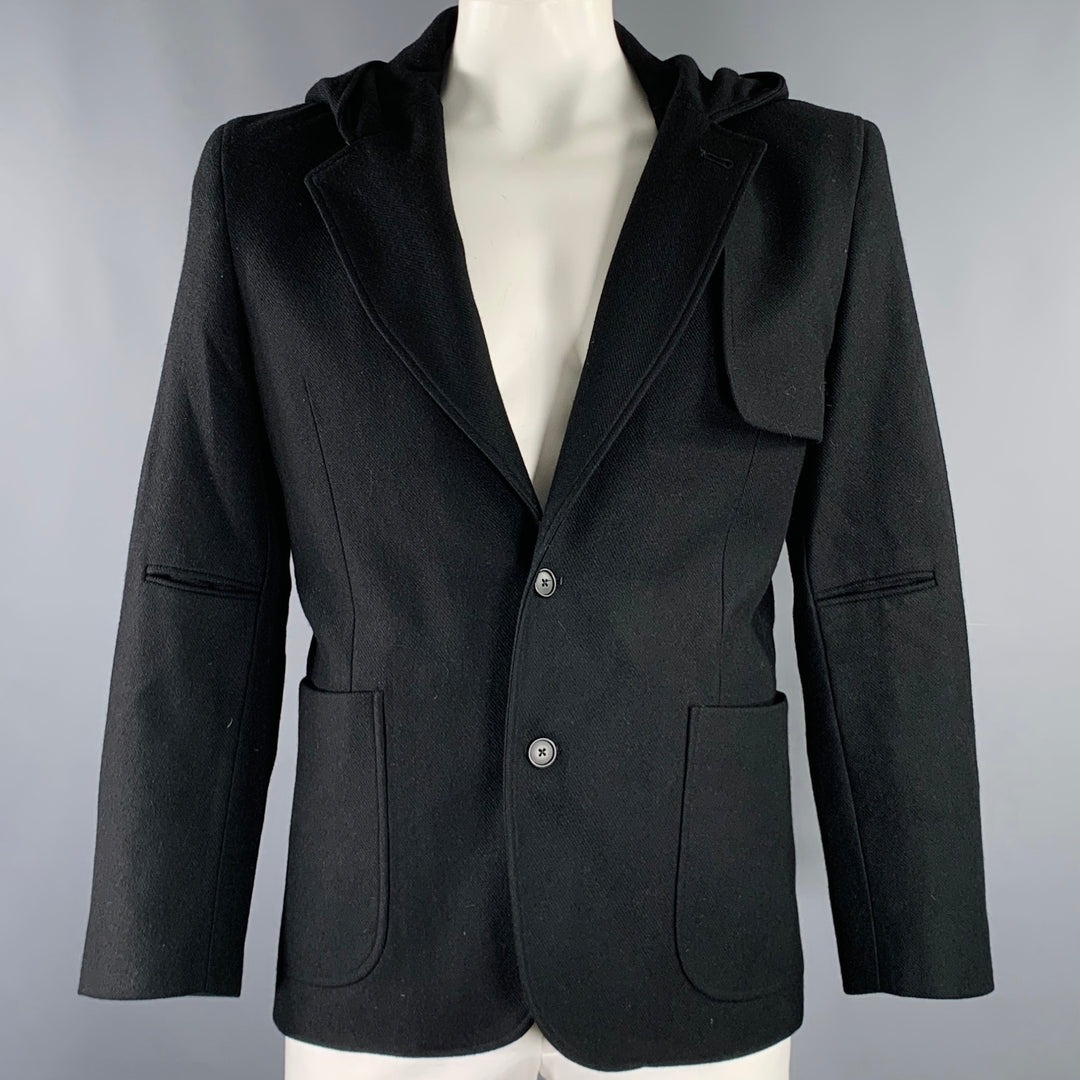 YOKO DEVEREAUX Size 44 Black Cashmere Hooded Jacket