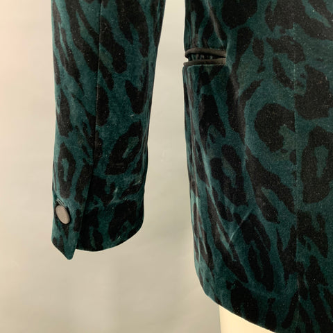 VERSACE COLLECTION Size 38 Green Black Animal Print Velvet Shawl Lapel Sport Coat