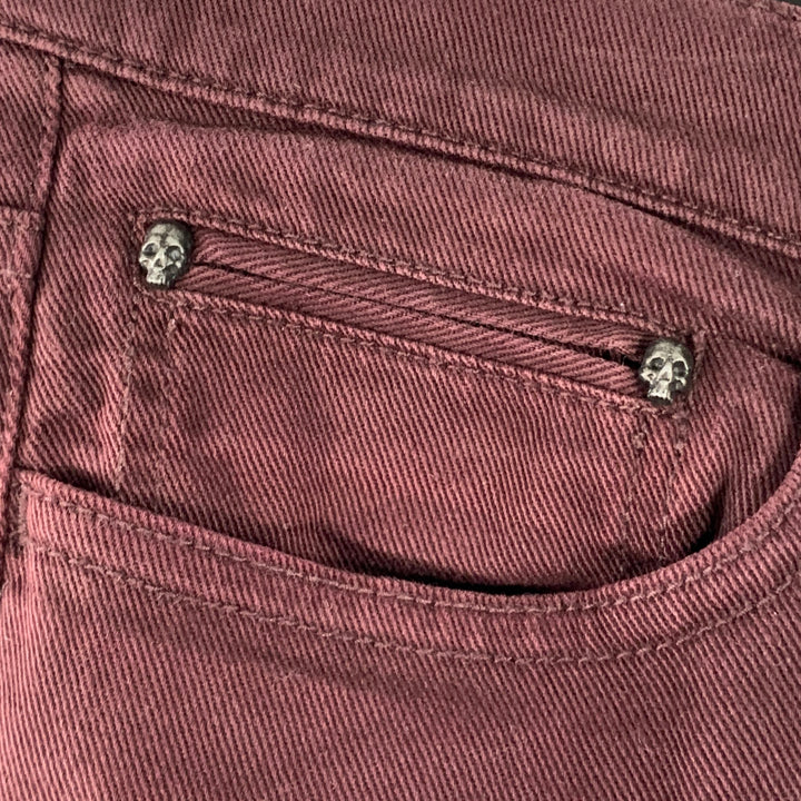 THE KOOPLES Size 32 Burgundy Cotton Blend Twill Fitted Slim Straight Jeans