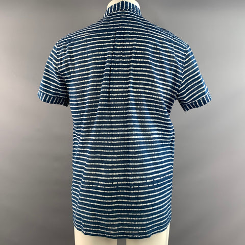 INDUSTRY OF ALL NATIONS Size M Blue White Stripe Cotton Short Sleeve Shirt