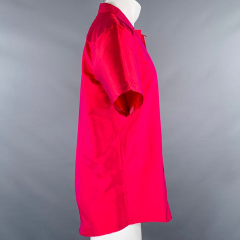 VERSACE COLLECTION Size M Red Shimmery Cotton Hidden Buttons Short Sleeve Camp Shirt