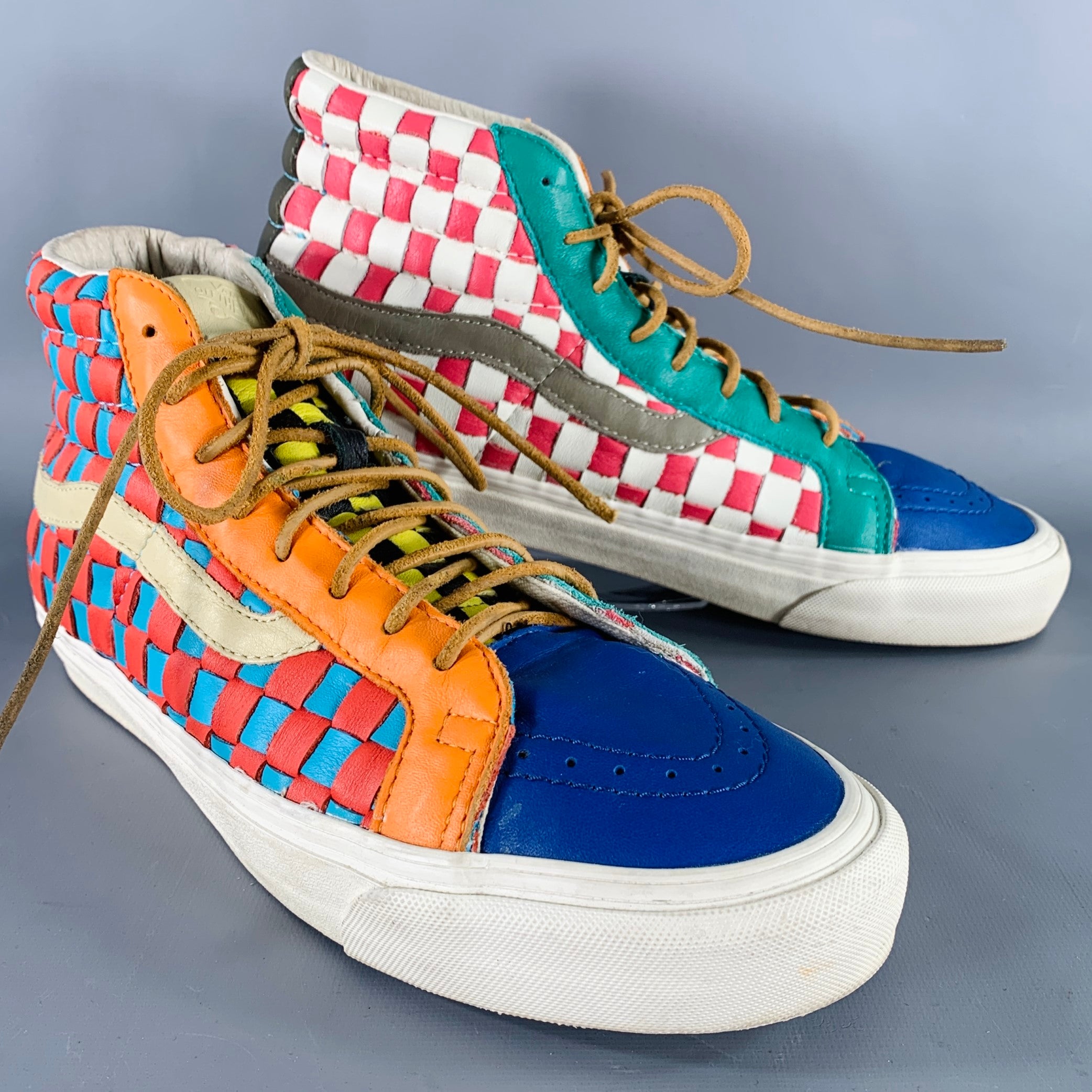 VANS Size 10 50th Anniversary Multi Color Checkered Leather High Top Sneakers Sui Generis Designer Consignment