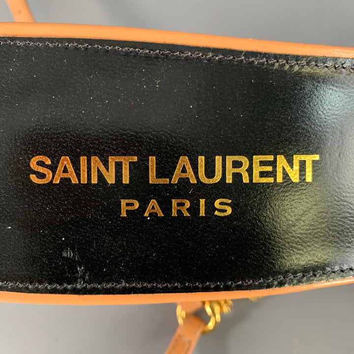 SAINT LAURENT Size 10 Melody Tan Leather Chain Ankle Strap Kitten Heel Sandals