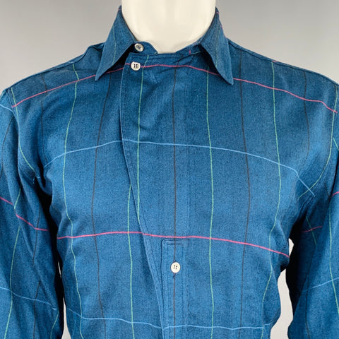 GIANFRANCO FERRE Size S Blue Green Red Plaid Wool Silk Long Sleeve Shirt