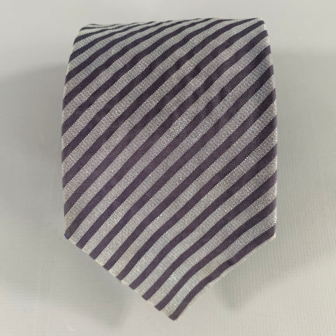 JIL SANDER Grey Navy Diagonal Stripe Silk Tie