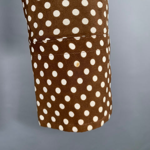 SEARS Size M Brown Cream Polka Dot Polyester One Pocket Long Sleeve Shirt