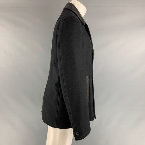 JIL SANDER Size 40 Black Solid Wool Blend Peacoat Coat