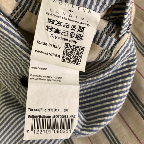 WOOSTER + LARDINI Chest Size 36 Blue White Seersucker Cotton Sport Coat