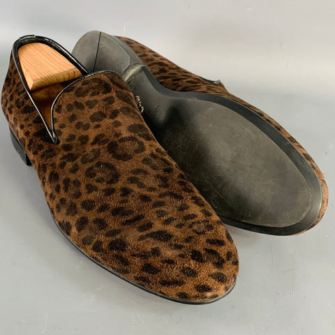 JIMMY CHOO Size 11 Brown Black Animal Print Velvet Slip On Loafers
