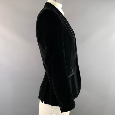 TED BAKER Chest Size 42 Black Velvet Cotton Notch Lapel Sport Coat