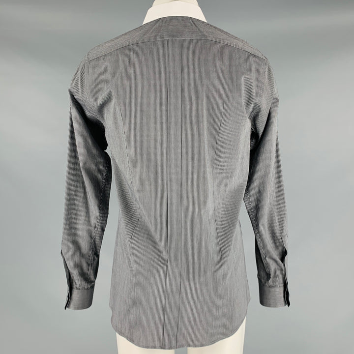 DOLCE &amp; GABBANA Taille M Chemise à manches longues boutonnée en coton à fines rayures noires et blanches