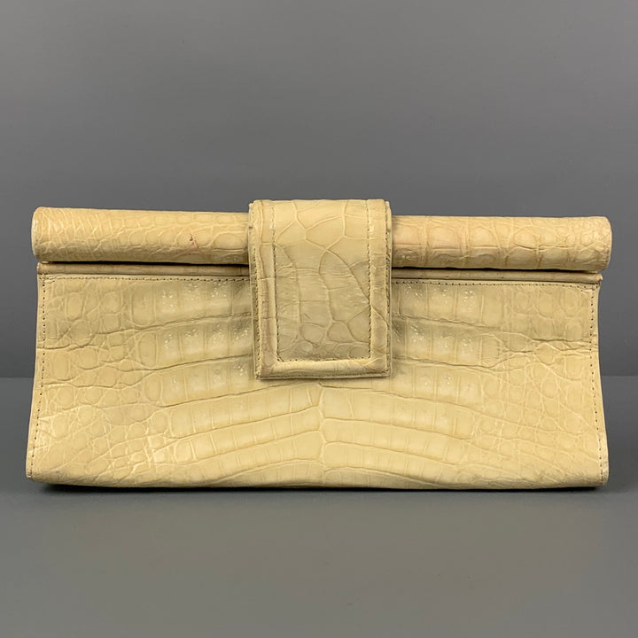 NANCY GONZALEZ Beige Leather Crocodile Clutch Handbag