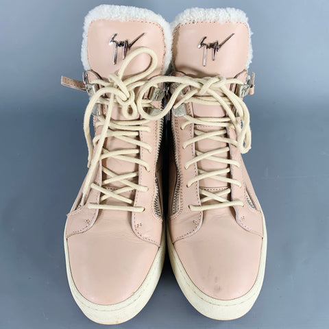 GIUSEPPE ZANOTTI Size 10 Pink Cream Leather High Top Lace-Up Sneakers