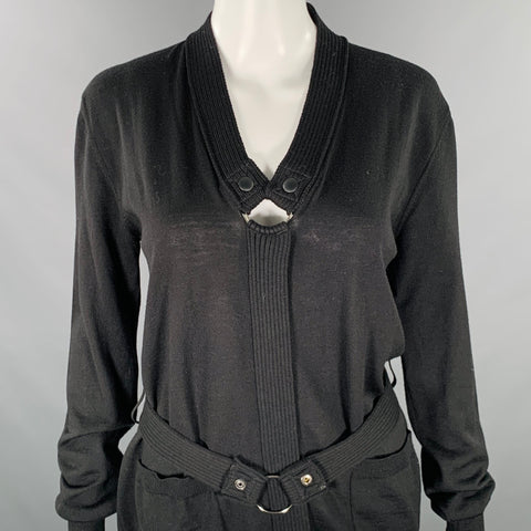 JEAN PAUL GAULTIER Size M Black Knit V-Neck Belted Pullover