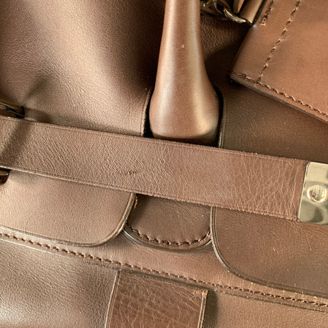 BRUNELLO CUCINELLI Chocolate Brown Leather Clasp Weekender Bag