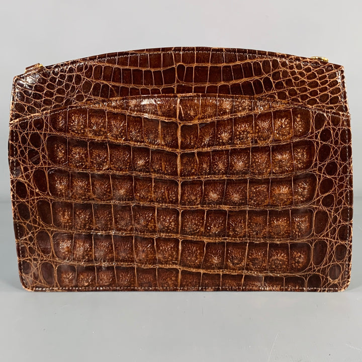 LANA MARKS Brown Alligator Textured Clutch