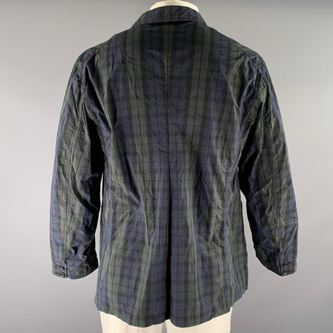 ENGINEERED GARMENTS Chest Size XL Green Navy Plaid Cotton Blend Sport Coat