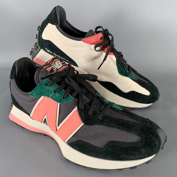 NEW BALANCE 327 Size 12 Black Cream & Pink Logo Canvas Runner Sneakers