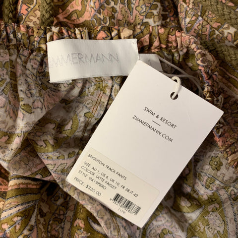 ZIMMERMANN Size 10 Tan Peach Cotton Paisley Harem Casual Pants