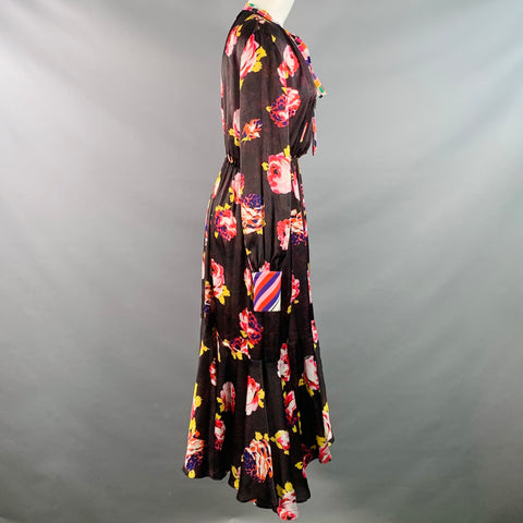 MSGM Size M Brown Multi Color Polyester Floral Bow A-Line Dress