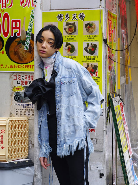 LEVI STRAUSS x FACETASM SS20 Size XS Mutation Blue Cotton Distressed Western Shirt