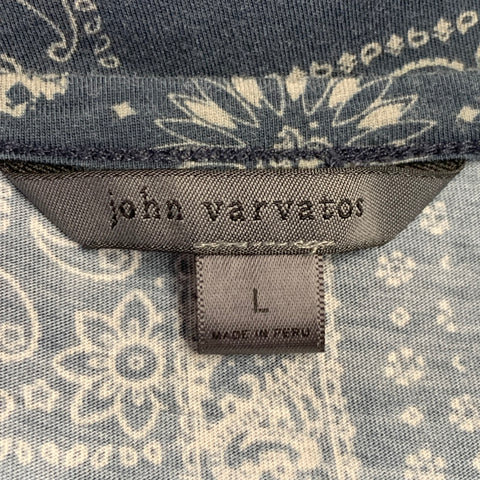 JOHN VARVATOS Size L Blue Grey Bandana Pima Cotton Crew Neck T-shirt