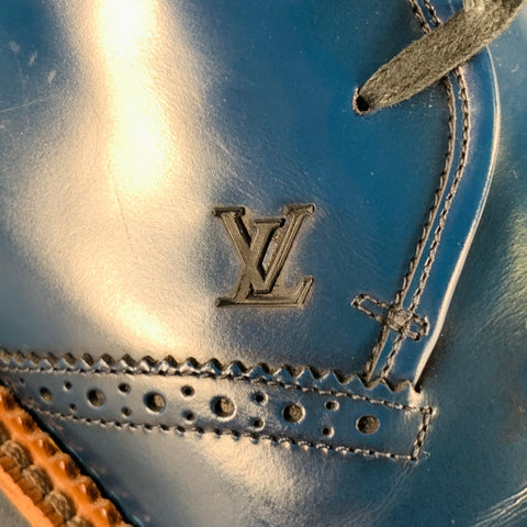 LOUIS VUITTON Size 9.5 Royal Blue Perforated Leather Lace-Up Shoes