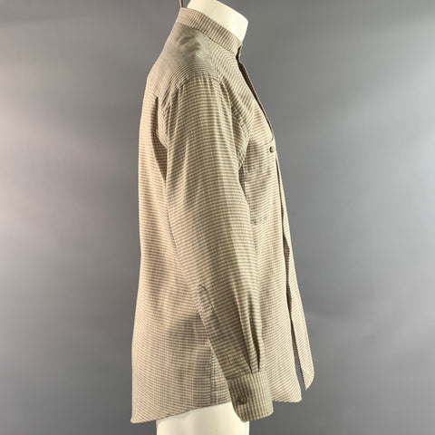 YVES SAINT LAURENT Size M Beige Tan Plaid Cotton Polyester Long Sleeve Shirt