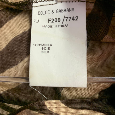 DOLCE & GABBANA Size 36 Tan Brown Animal Print Silk Long Sleeve Shirt