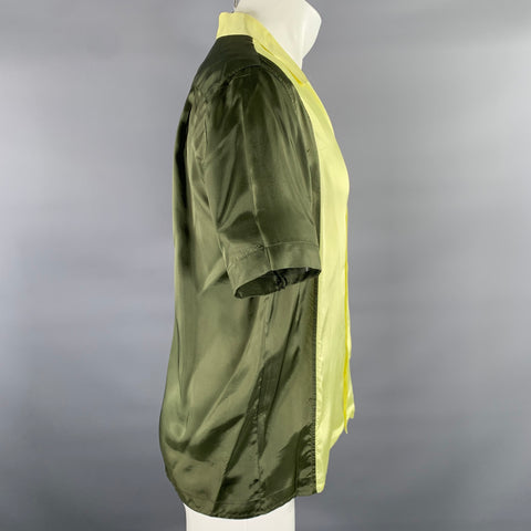 DRIES VAN NOTEN Size M Green Lime Color Block Silk Bowling Short Sleeve Shirt