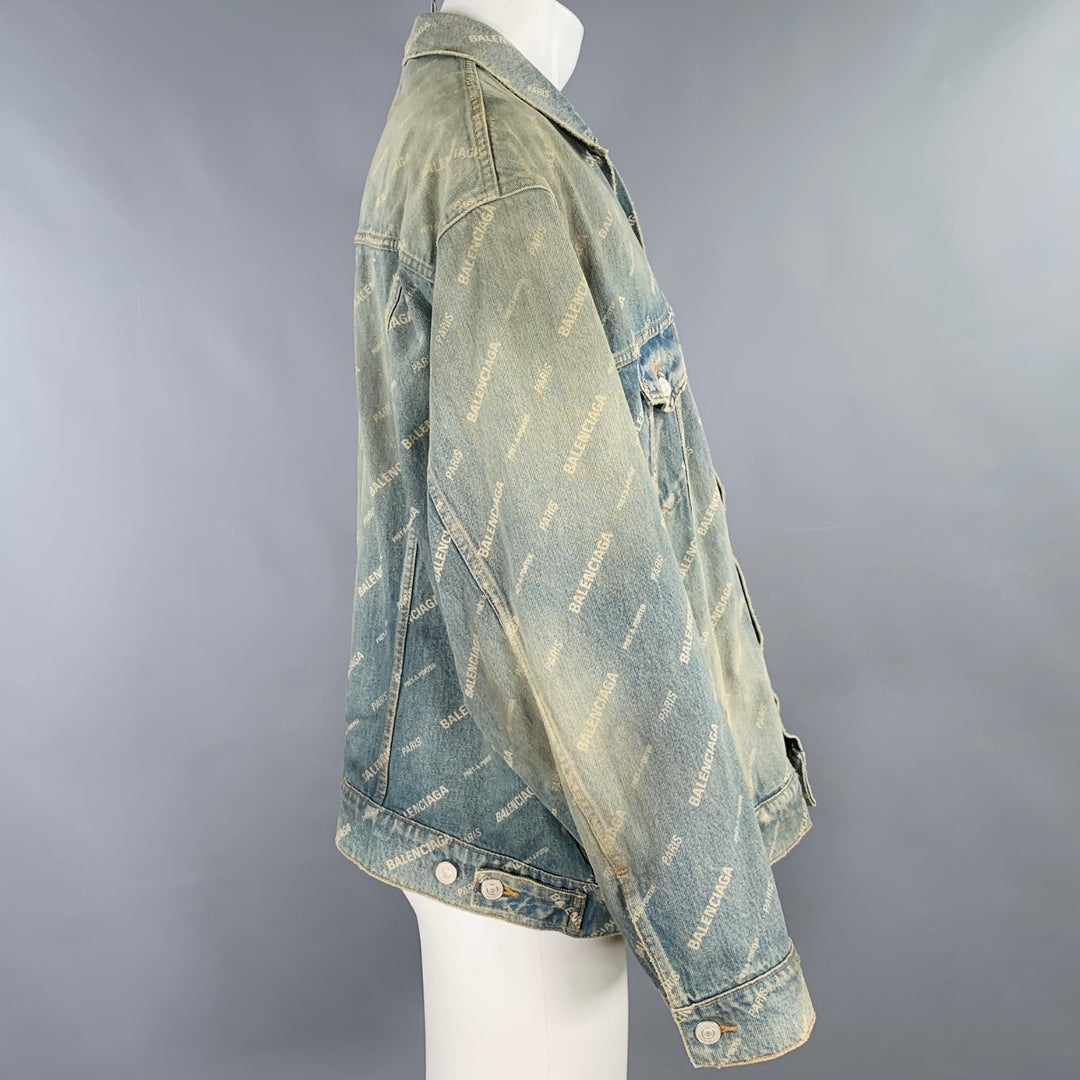 BALENCIAGA Size S Blue Monogram Denim Trucker Jacket